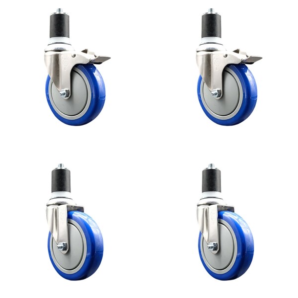 Service Caster 5 Inch 316SS Blue Poly Swivel 1-3/4 Inch Expanding Stem Caster Lock Brake, 2PK SS316TTLEX20S514-PPUB-BLUE-2-S-2-134 - main